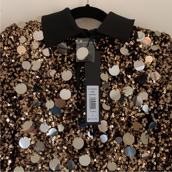 $650•Badgley Mischka•Gold & Silver Sequin Ombre Collared Dress•NEW! - Picture 15 of 17